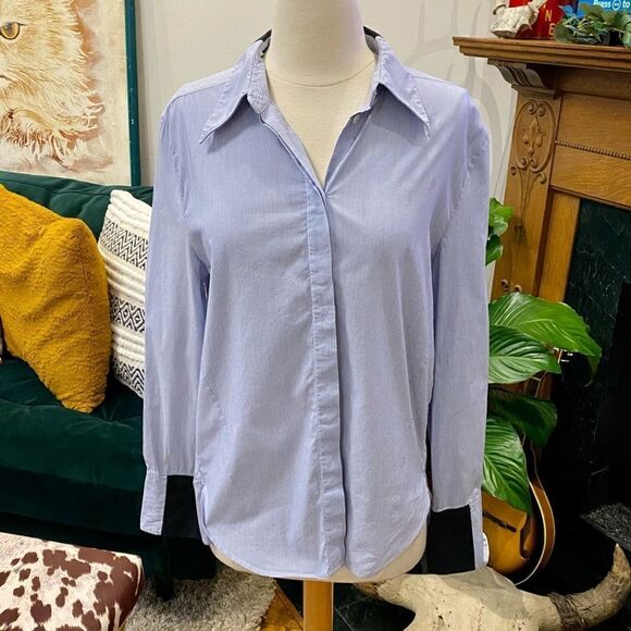 3.1 Phillip Lim Chic Button Down Blouse Contrast Trim and Zipper Cuff Sleeves - Picture 7 of 9